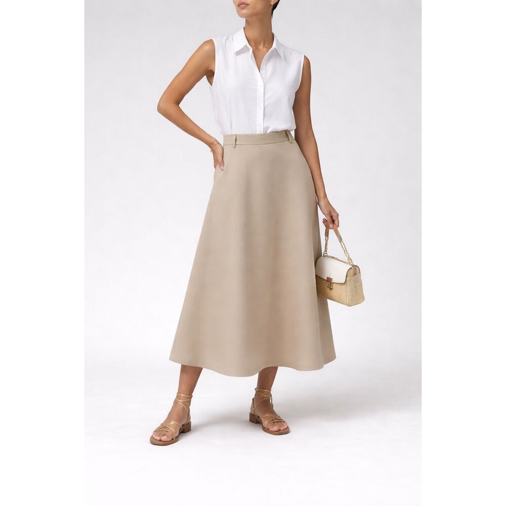 ROHE Voluminous A-Line Cotton Skirt Size FR 38 US Small Medium Sand Khaki NWOT